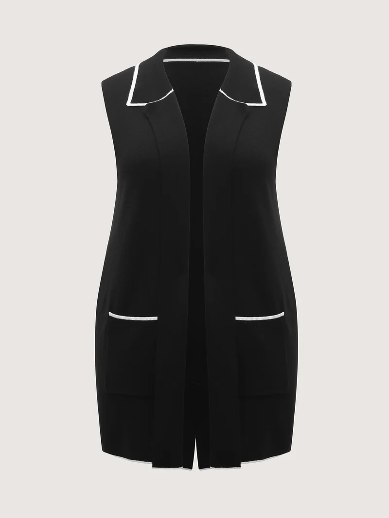 Supersoft Suit Collar Color Contrast Knit Vest