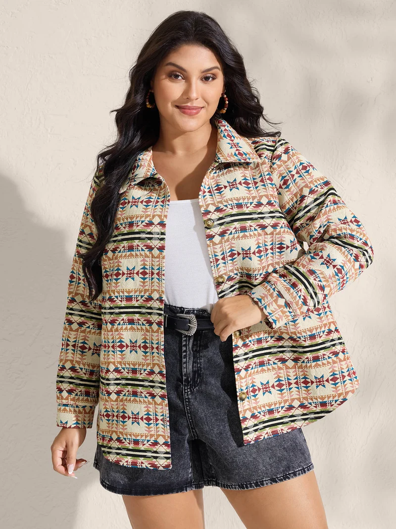Boho Geometric Print Button Front Jacket