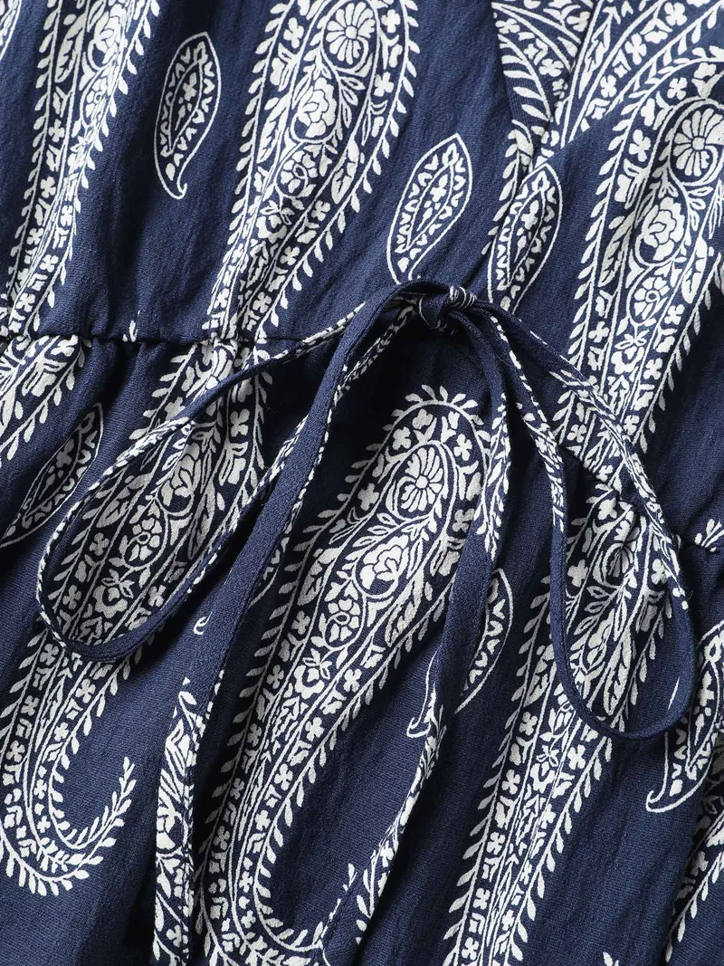 Paisley Print Dolman Ruffled Sleeve Midi Dress