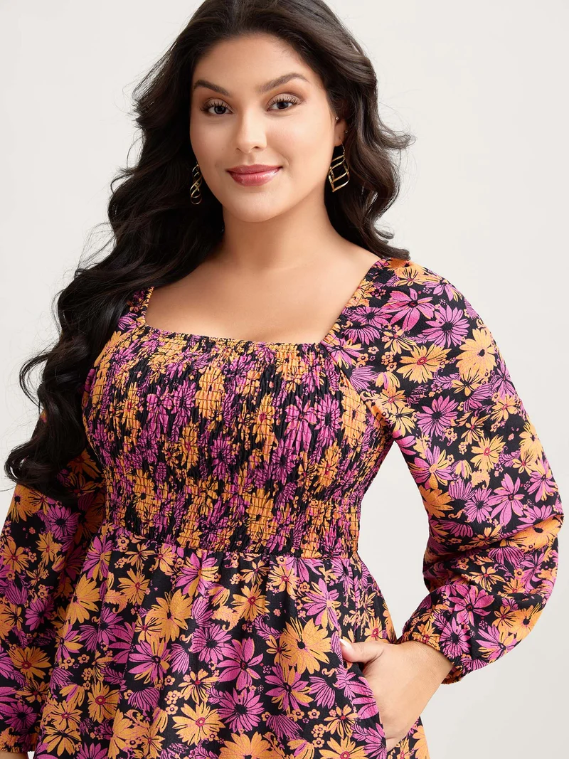 Floral Shirred Bust-Ease Midi Dress