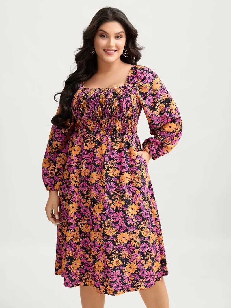Floral Shirred Bust-Ease Midi Dress