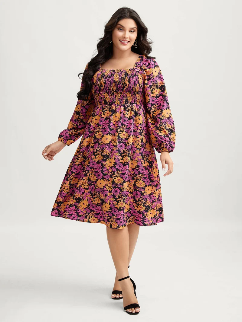 Floral Shirred Bust-Ease Midi Dress