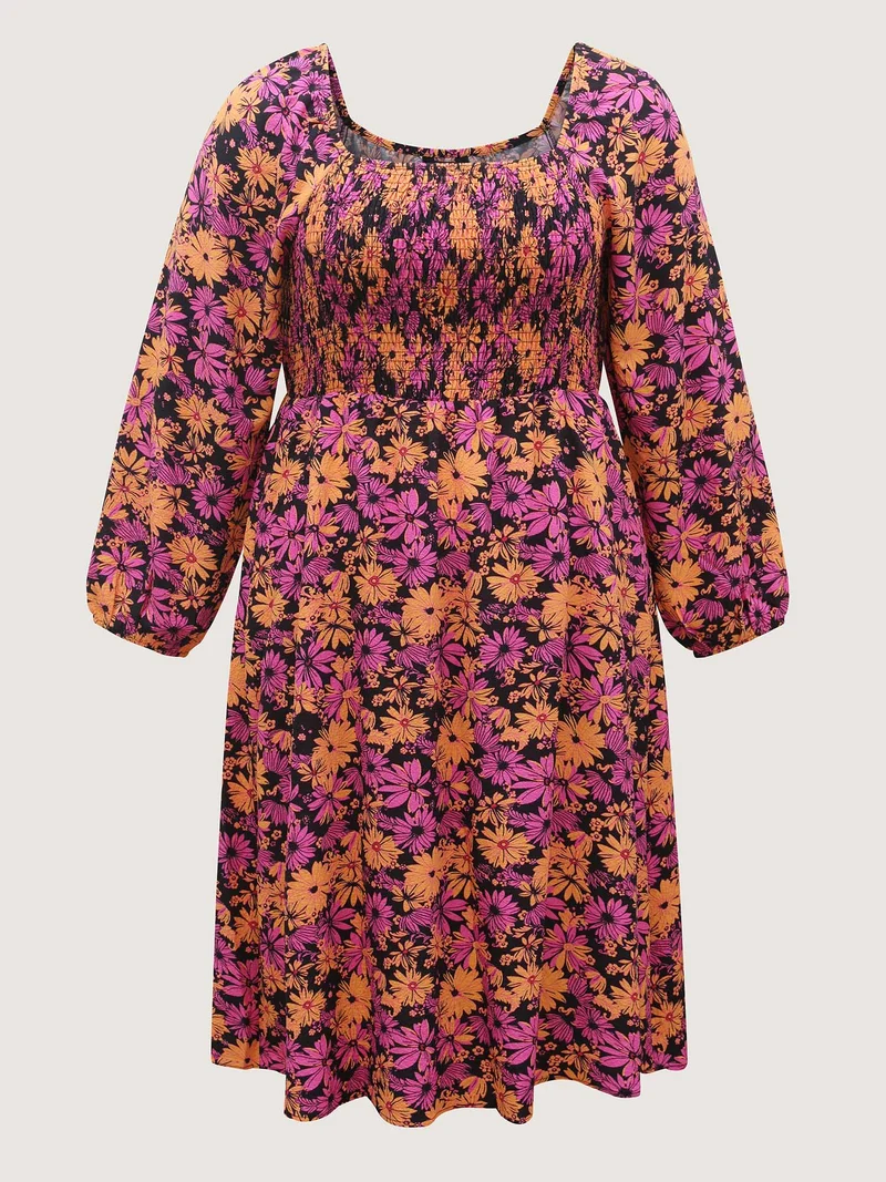 Floral Shirred Bust-Ease Midi Dress