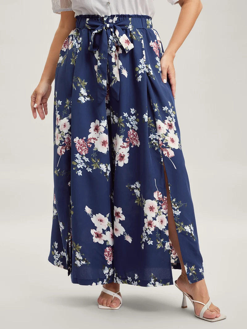 Large Floral Print Wide-Leg Pants