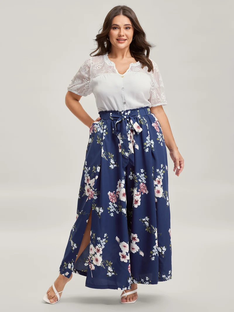 Large Floral Print Wide-Leg Pants