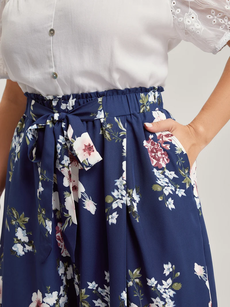 Large Floral Print Wide-Leg Pants
