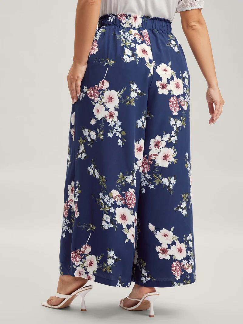 Large Floral Print Wide-Leg Pants