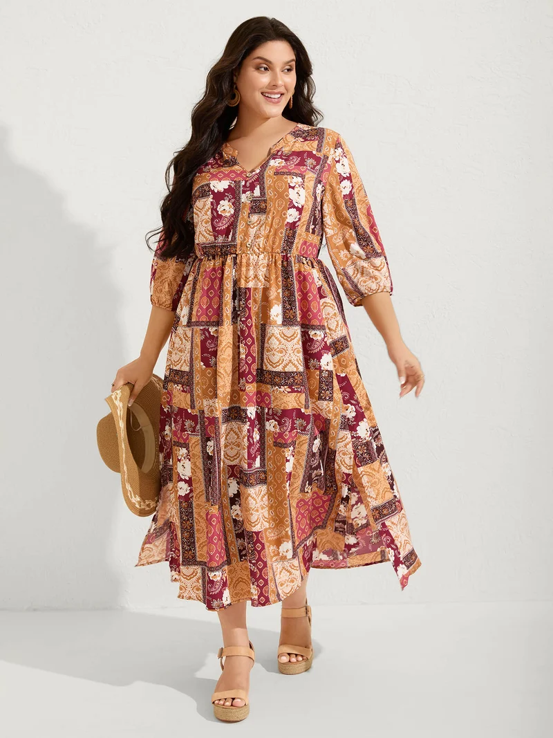 Floral Collage Split Side Pockets Maxi Dress