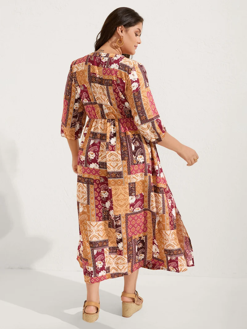 Floral Collage Split Side Pockets Maxi Dress