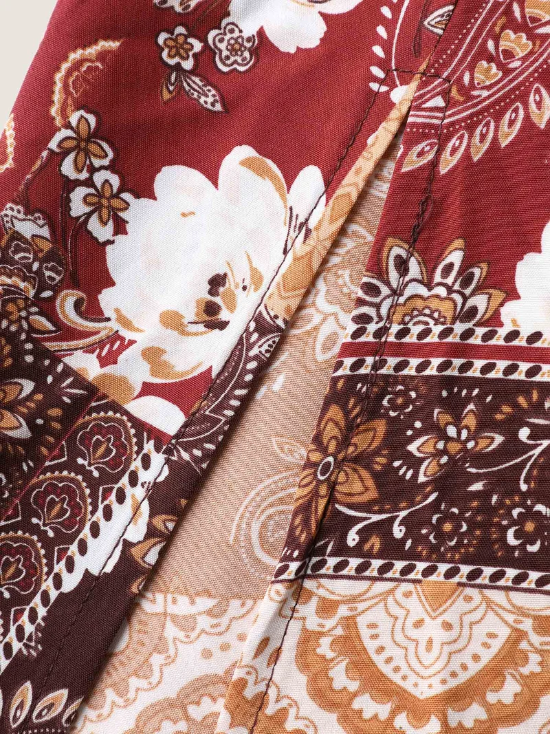 Floral Collage Split Side Pockets Maxi Dress
