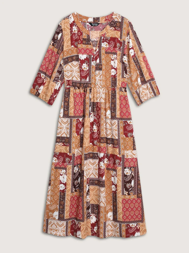 Floral Collage Split Side Pockets Maxi Dress
