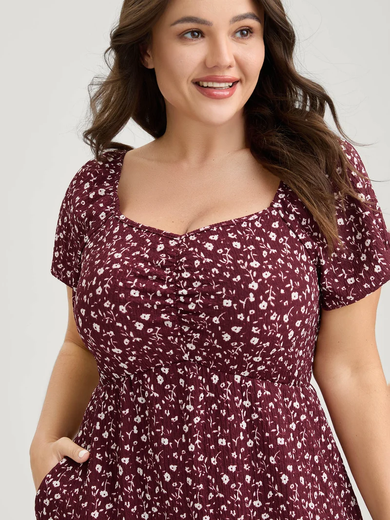 Micro-Floral Print Bust Ease Midi Dress
