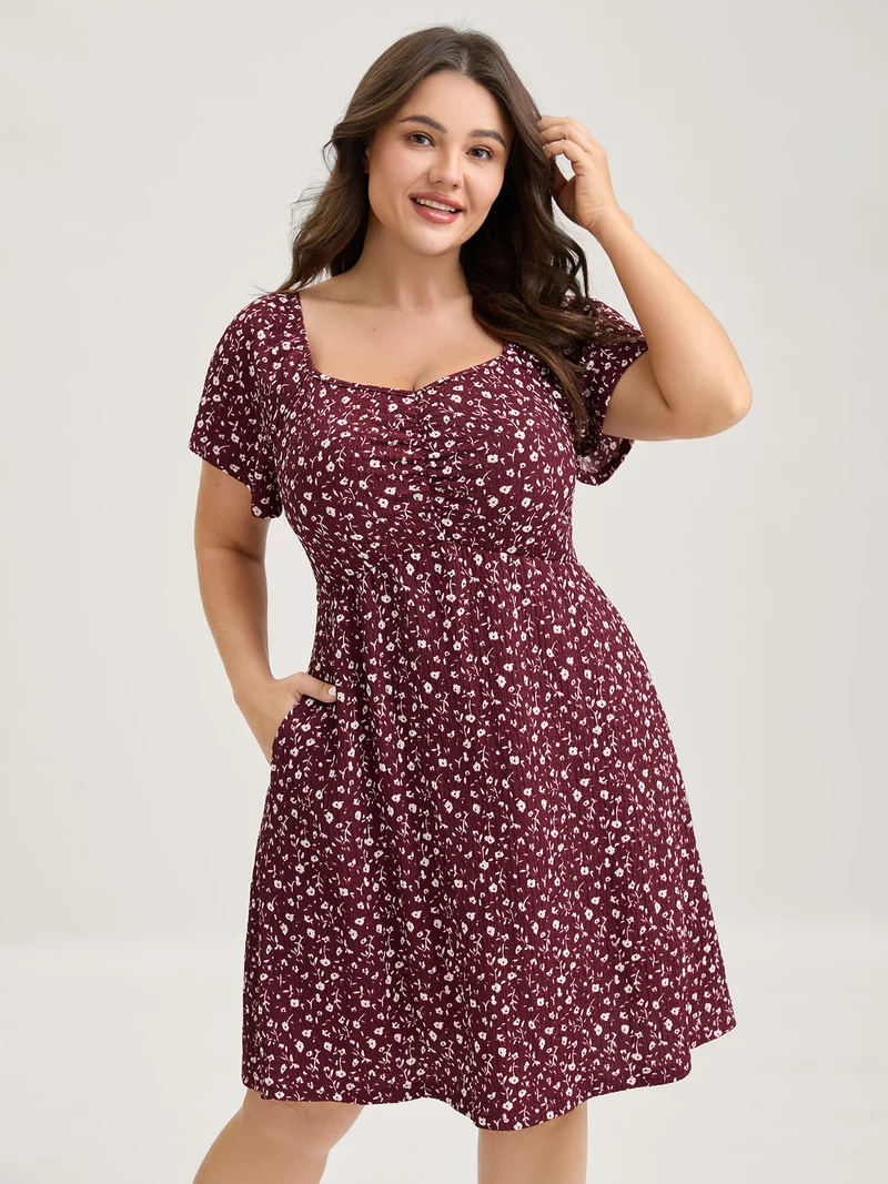 Micro-Floral Print Bust Ease Midi Dress