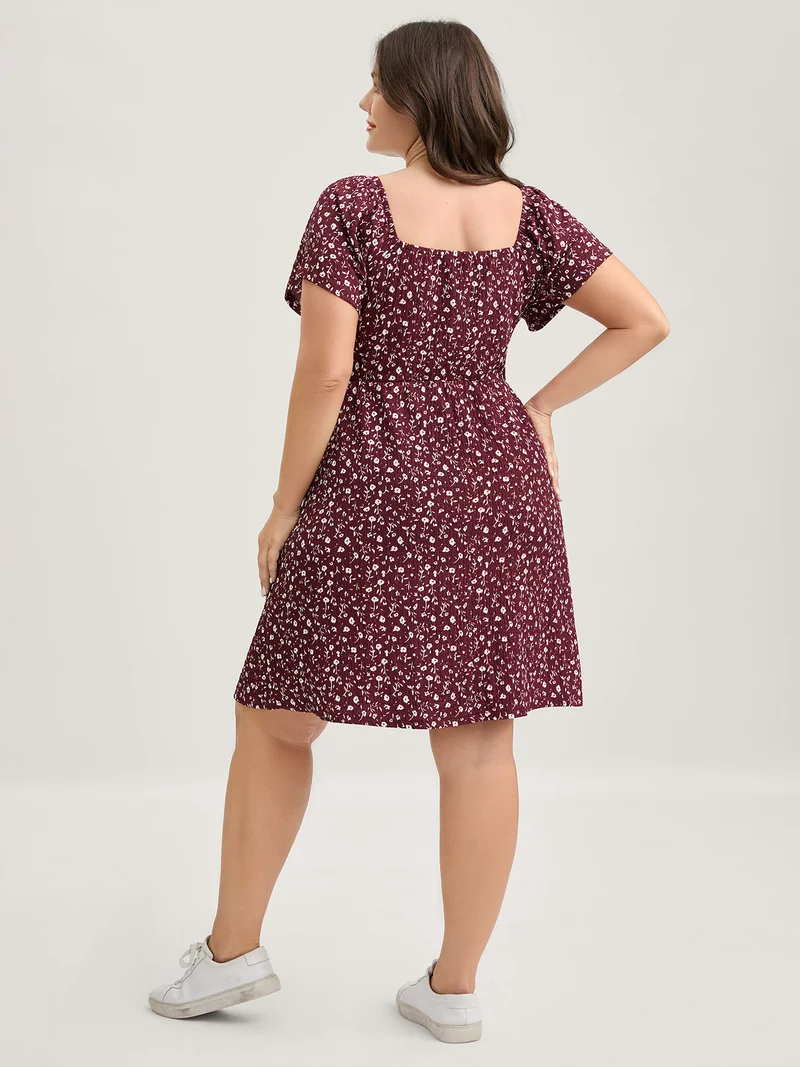 Micro-Floral Print Bust Ease Midi Dress