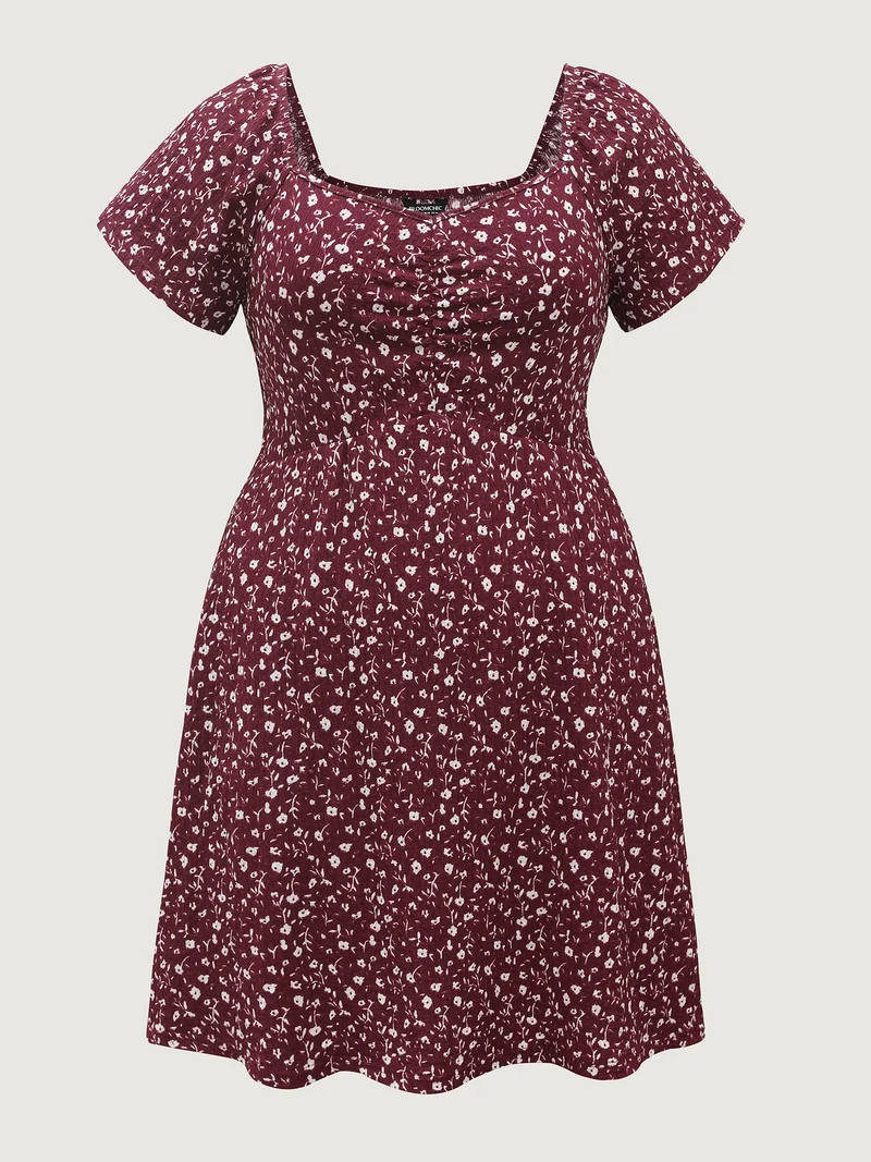 Micro-Floral Print Bust Ease Midi Dress