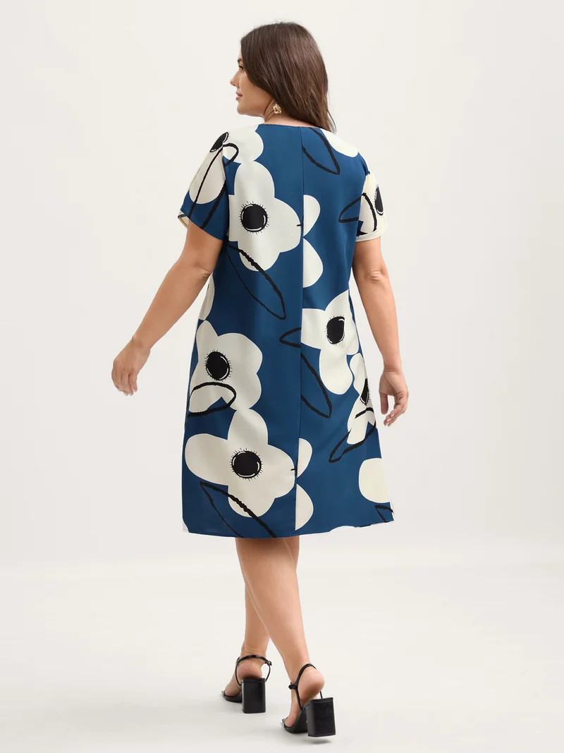 Floral Pleated Front Pockets Midi Dress