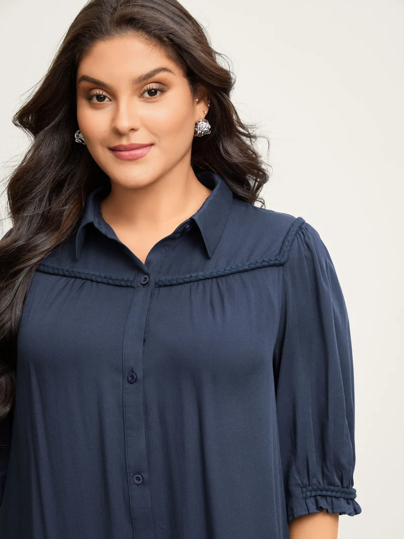 Ruffled Trim Asymmetrical Hem Shirt Dress