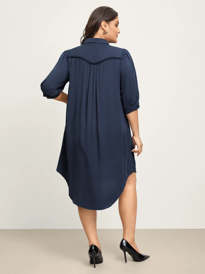 Ruffled Trim Asymmetrical Hem Shirt Dress
