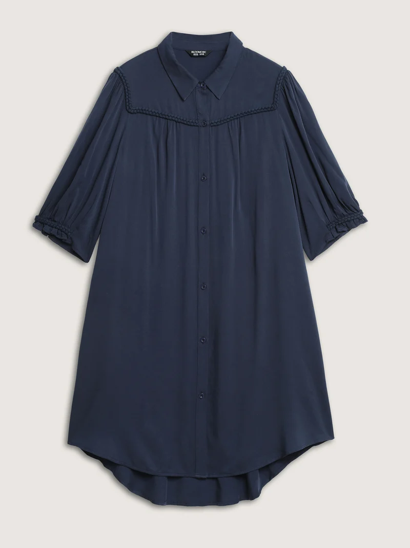 Ruffled Trim Asymmetrical Hem Shirt Dress