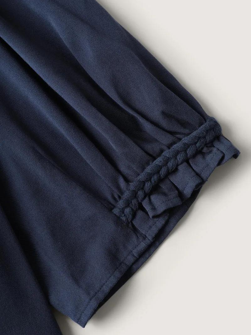 Ruffled Trim Asymmetrical Hem Shirt Dress