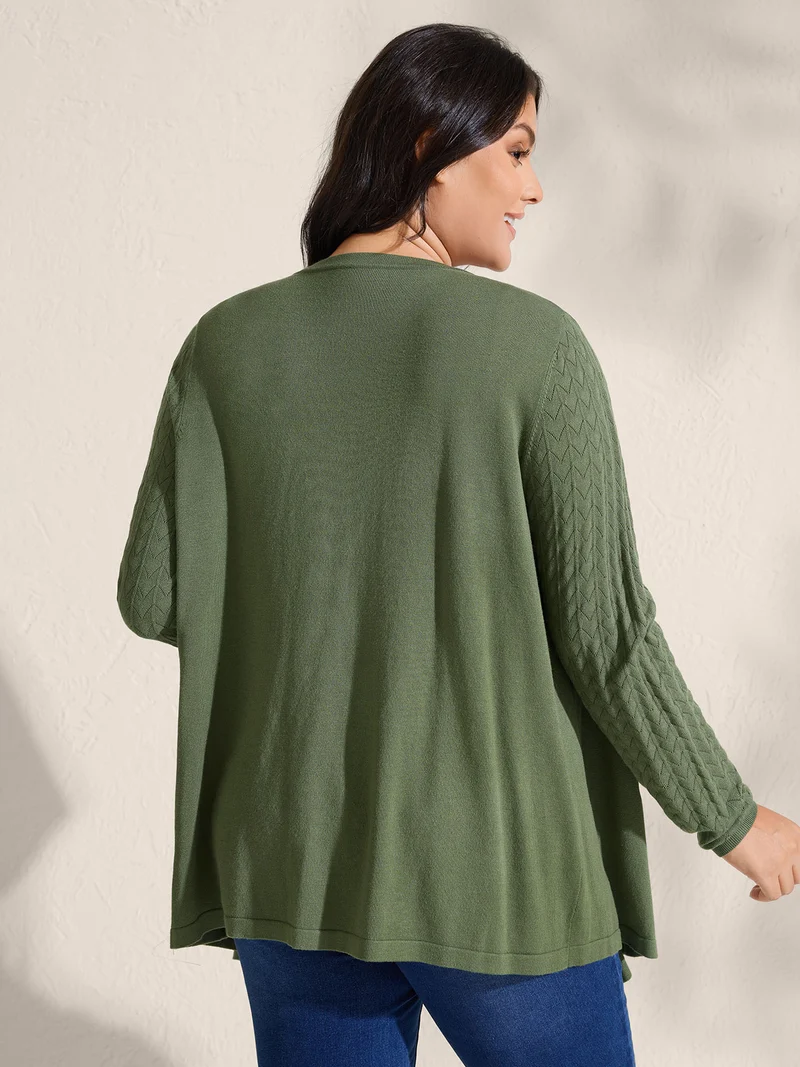 Asymmetrical Hem Cut-Out Knit Cardigan