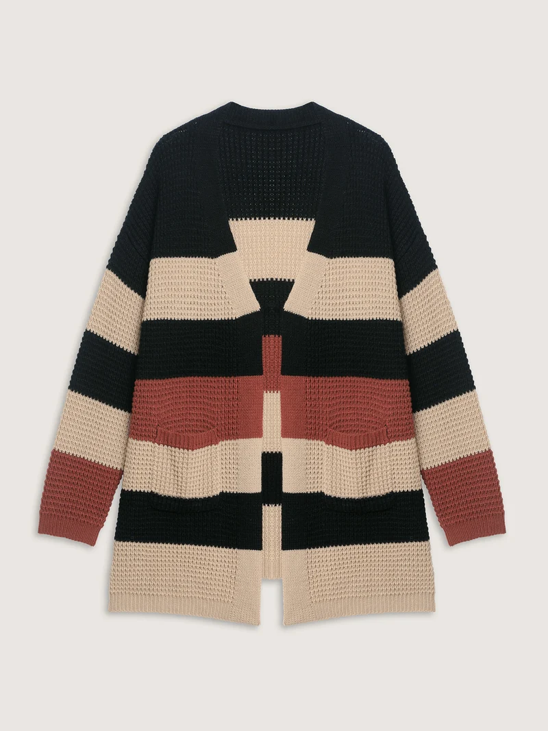 Color Block Textured Pockets Knit Cardigan