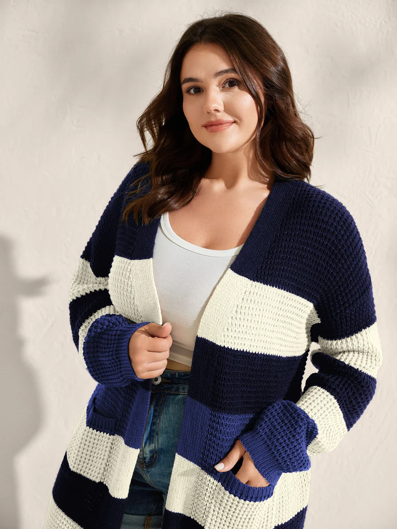 Color Block Textured Pockets Knit Cardigan