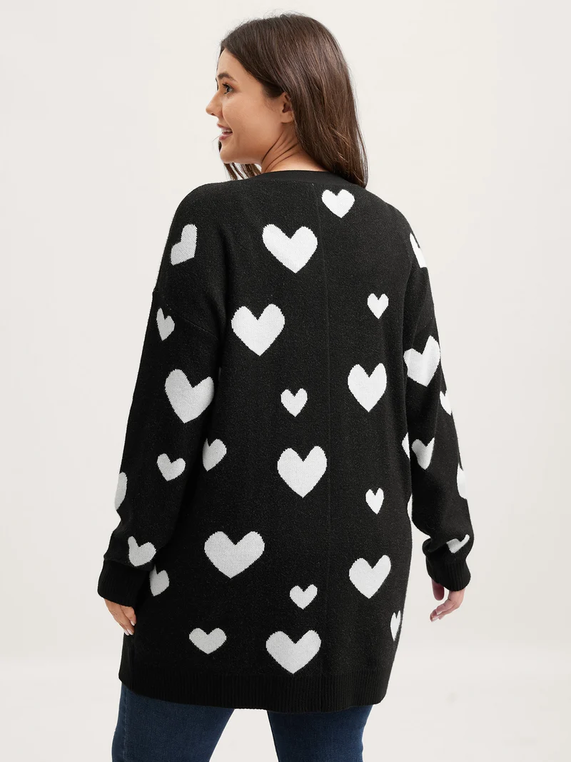 Love Jacquard Pockets Knit Cardigan