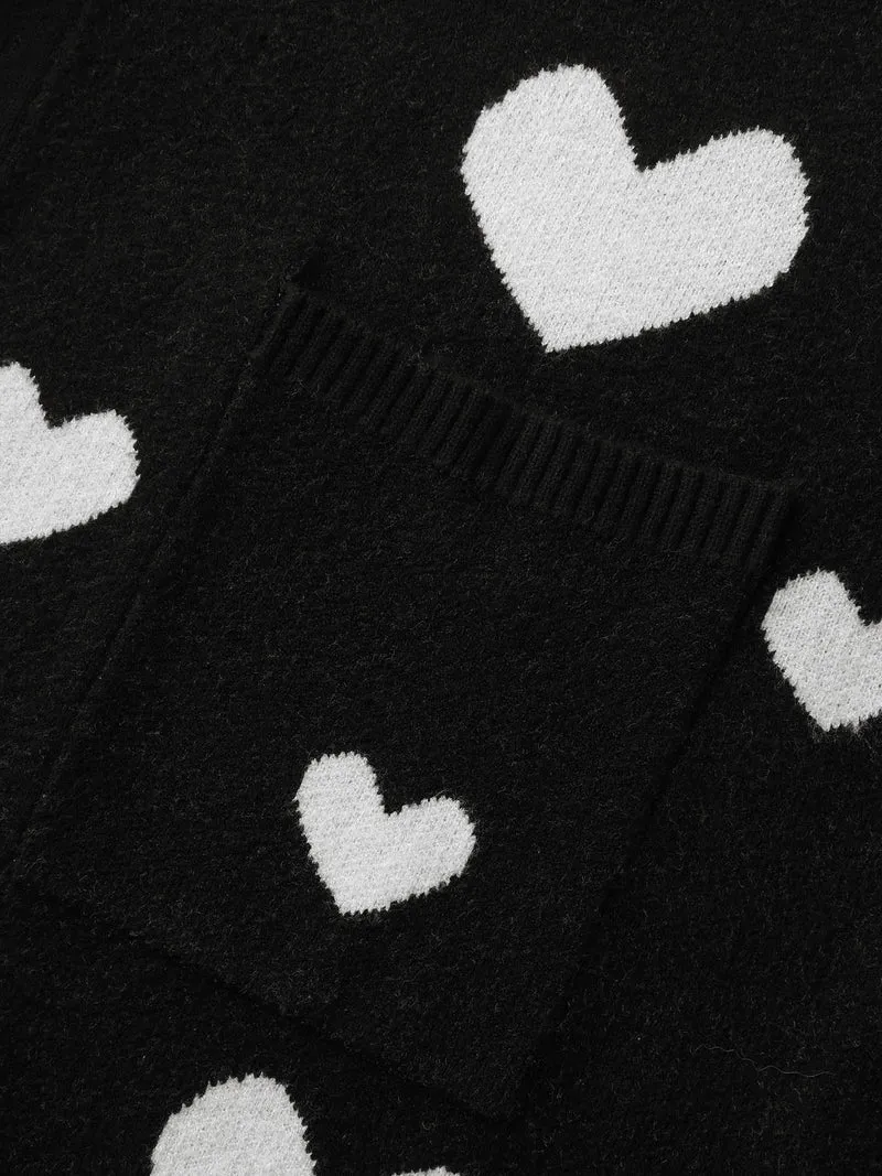 Love Jacquard Pockets Knit Cardigan