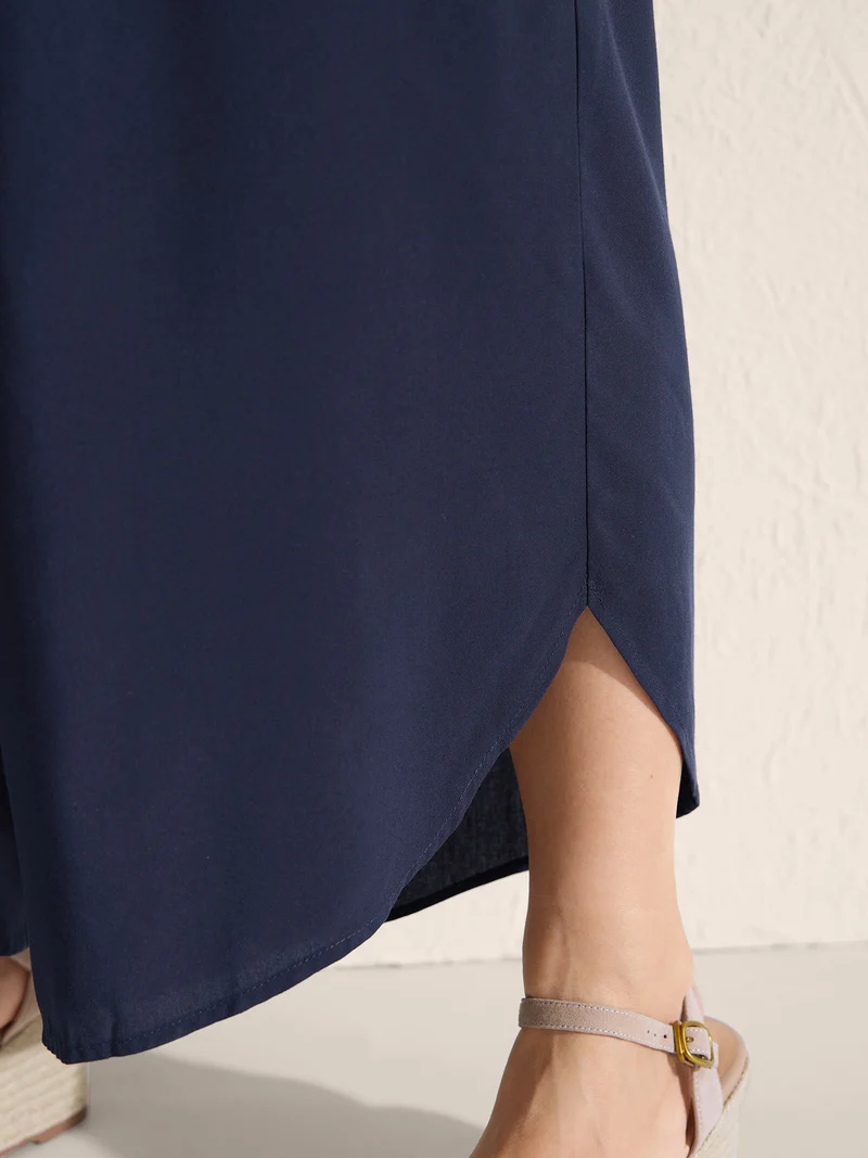 Shirred Waist Curvy Hem Wide-Leg Pants