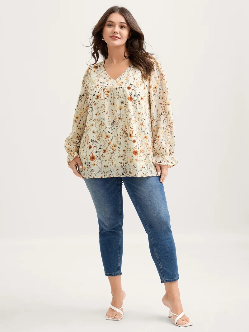 Floral Print Long Sleeve Blouse