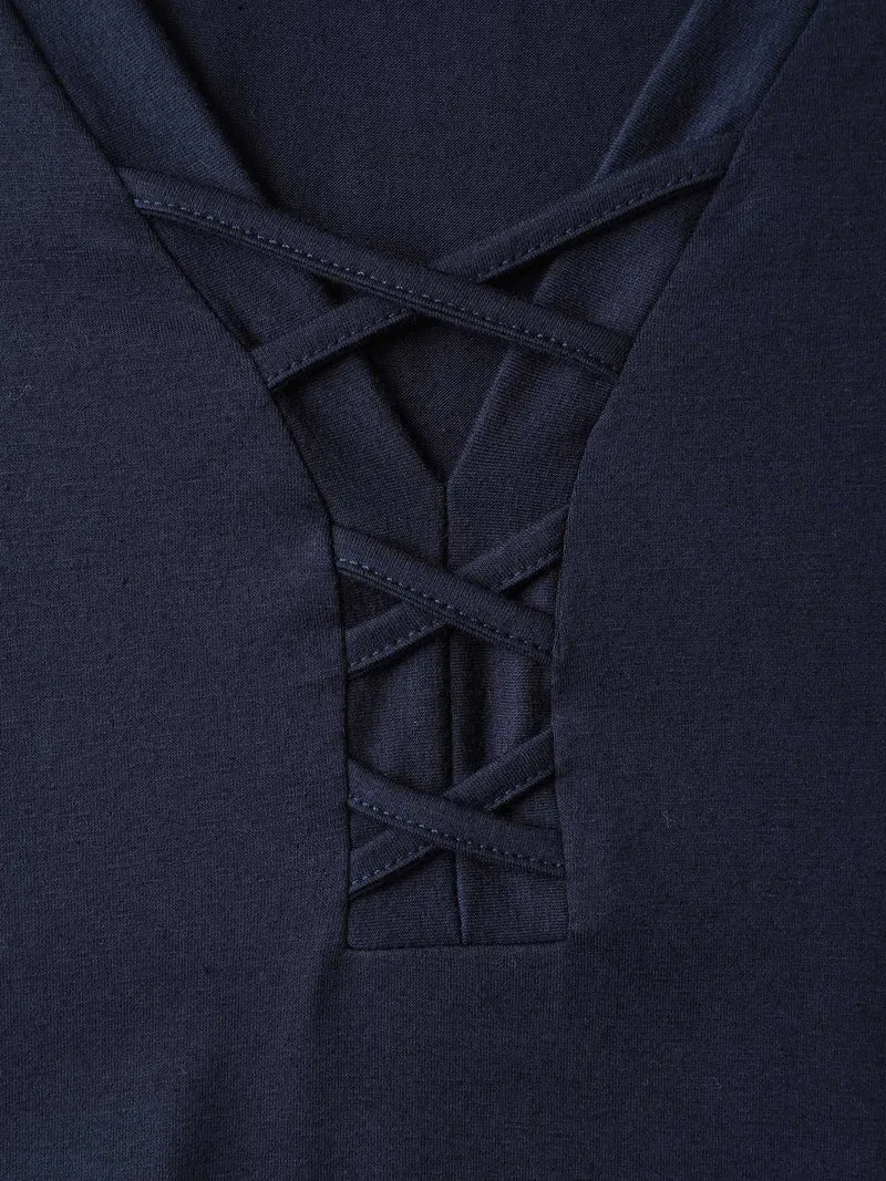 Supersoft Neck Tie-Up Pockets Midi Dress