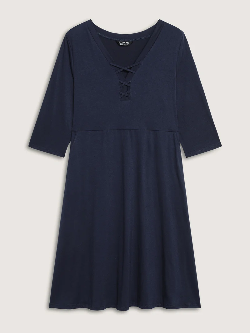 Supersoft Neck Tie-Up Pockets Midi Dress