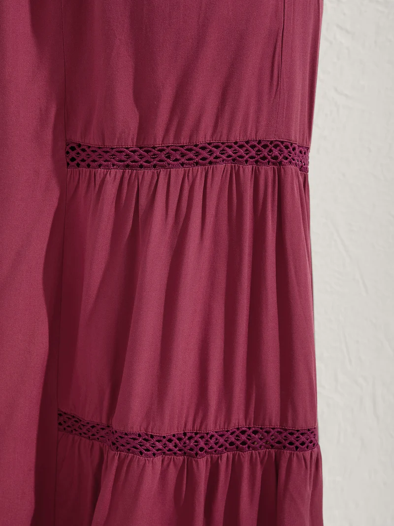 Lace Trim Pleated Wide-Leg Pants