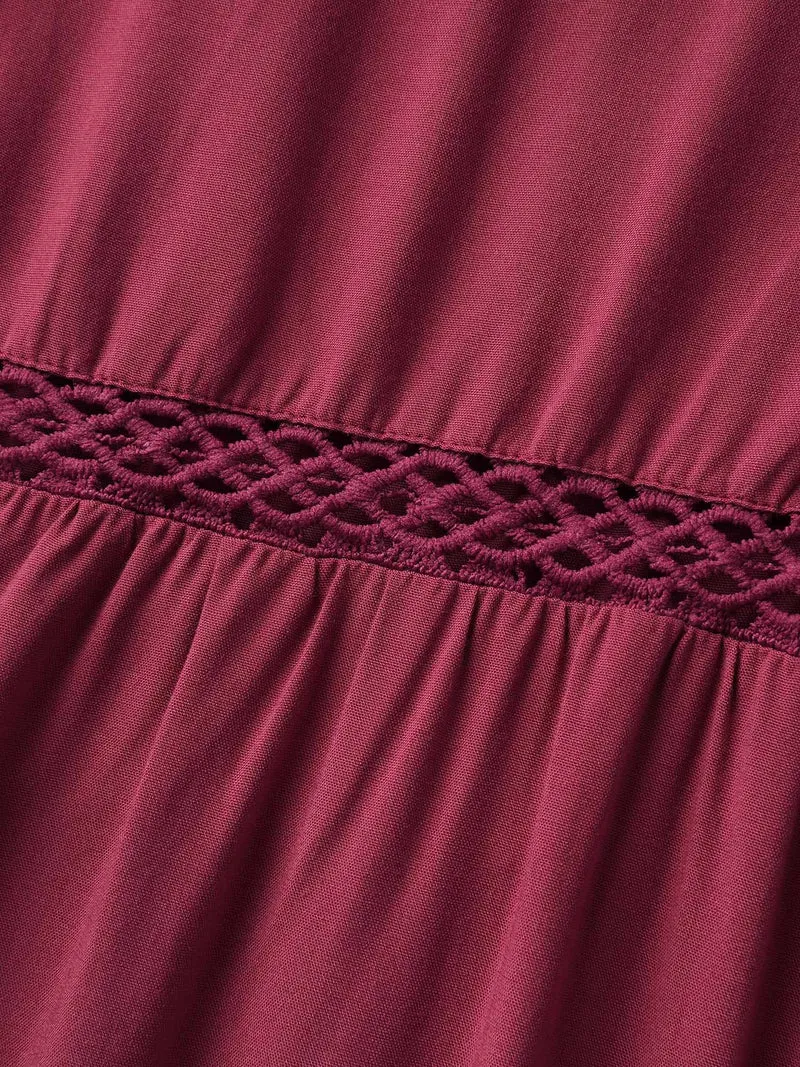 Lace Trim Pleated Wide-Leg Pants