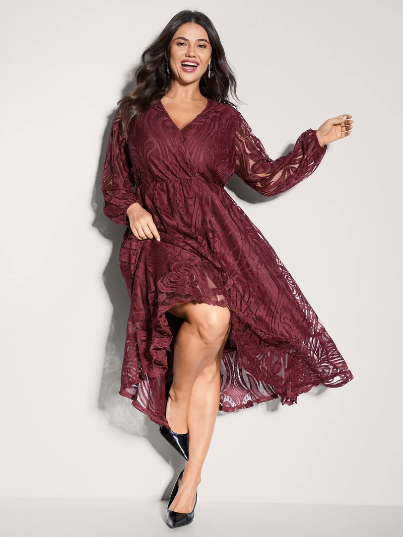 Textured Sheer Lace Midi Dress
