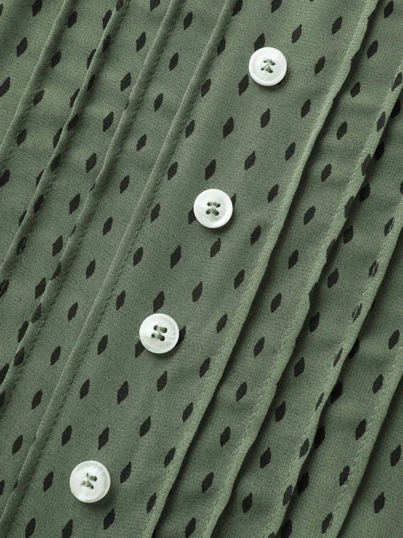 Polka Dots Pin Tuck Button Detail Blouse