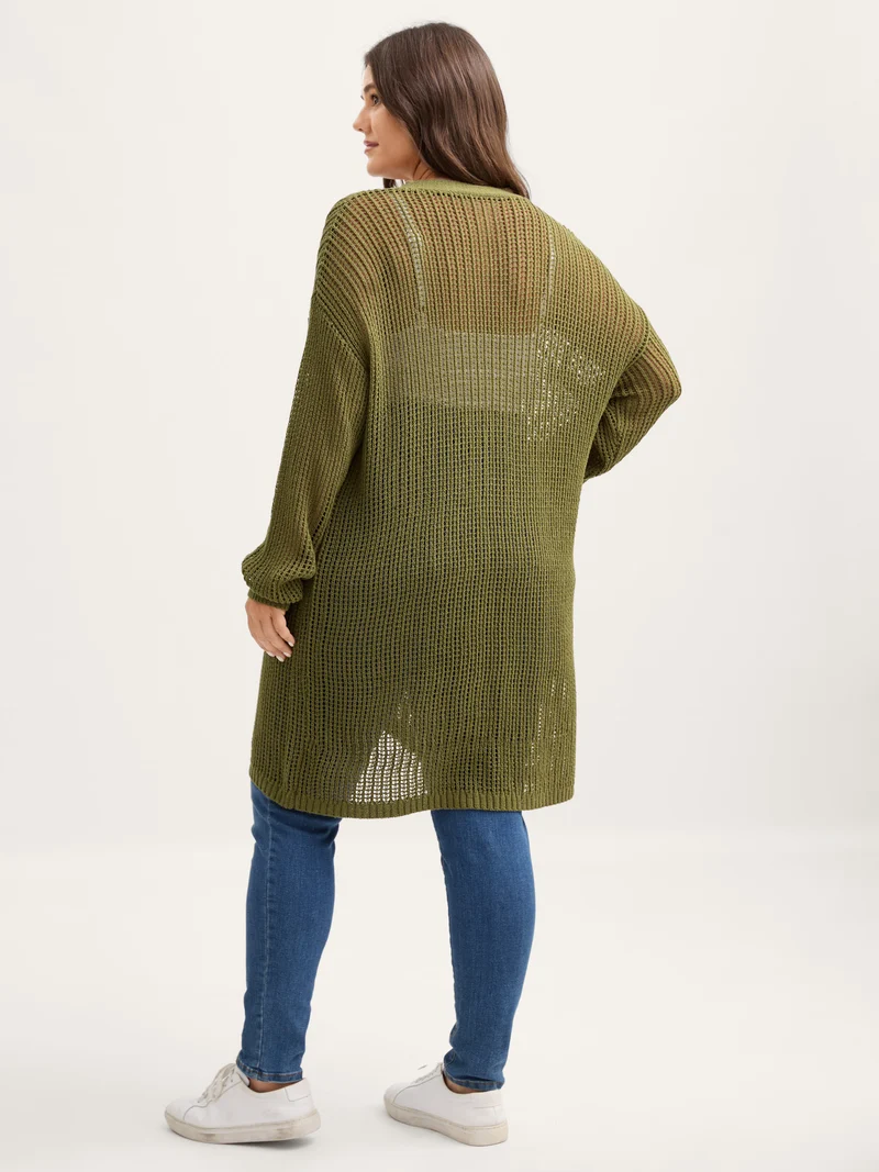 Textured Cut-Out Button Detail Cardigan