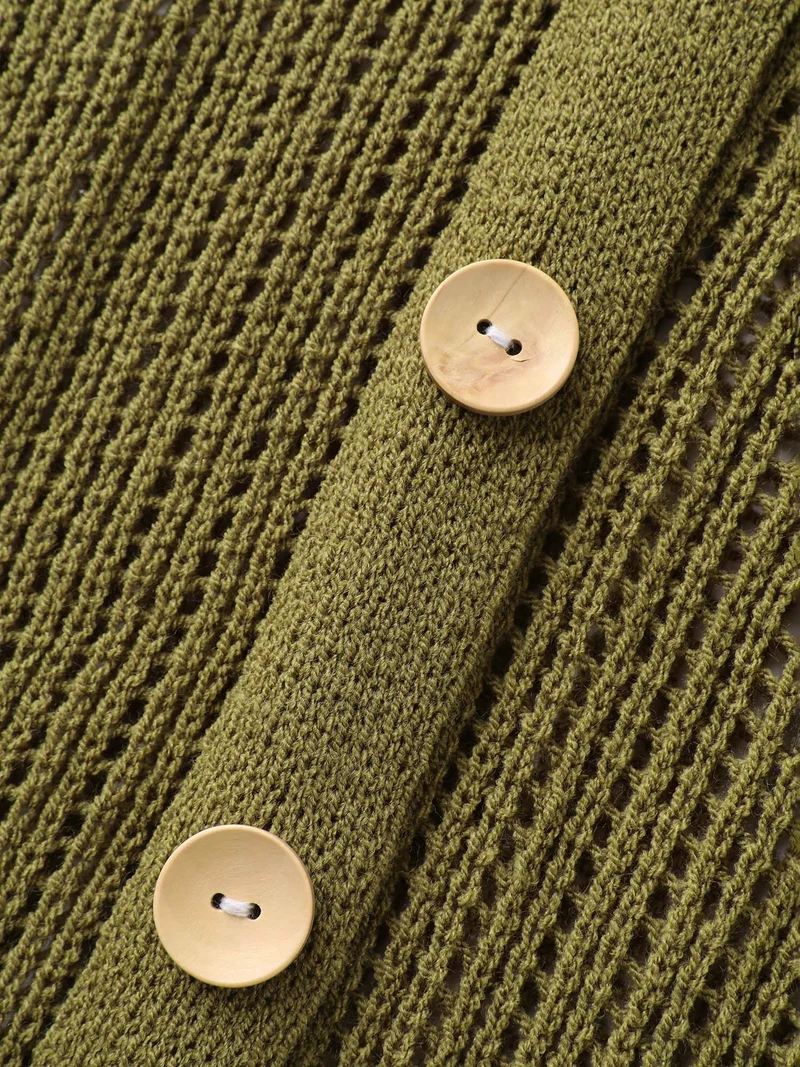 Textured Cut-Out Button Detail Cardigan