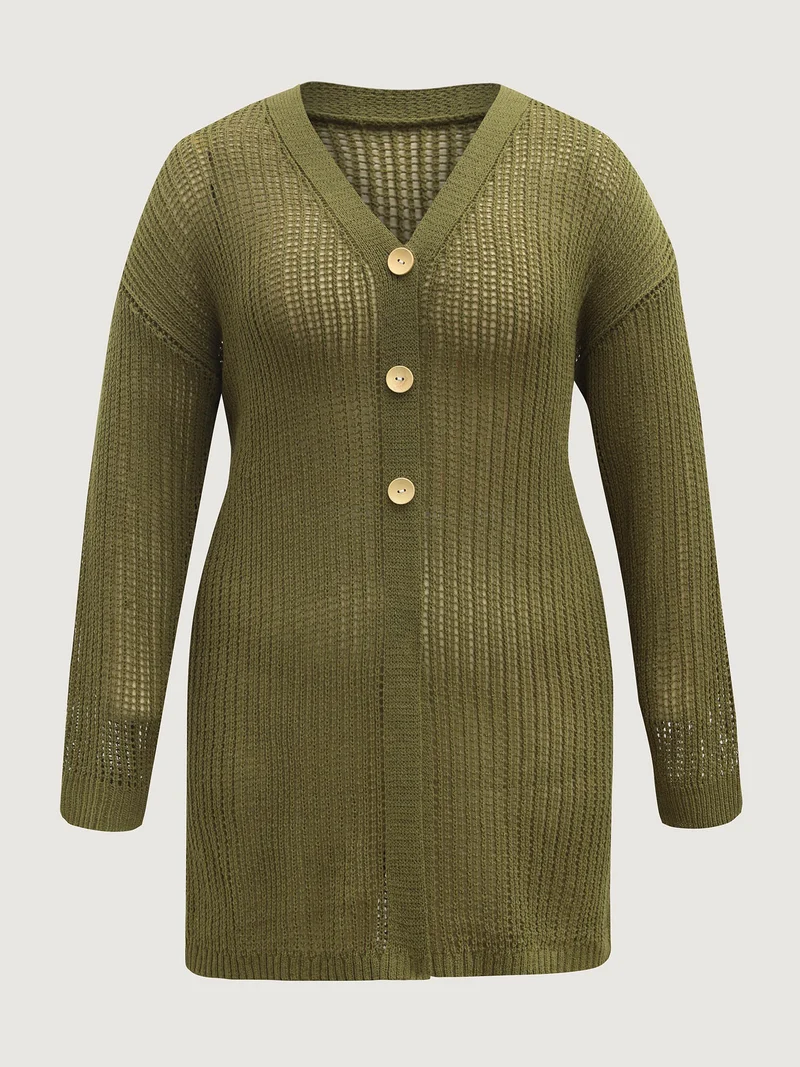 Textured Cut-Out Button Detail Cardigan