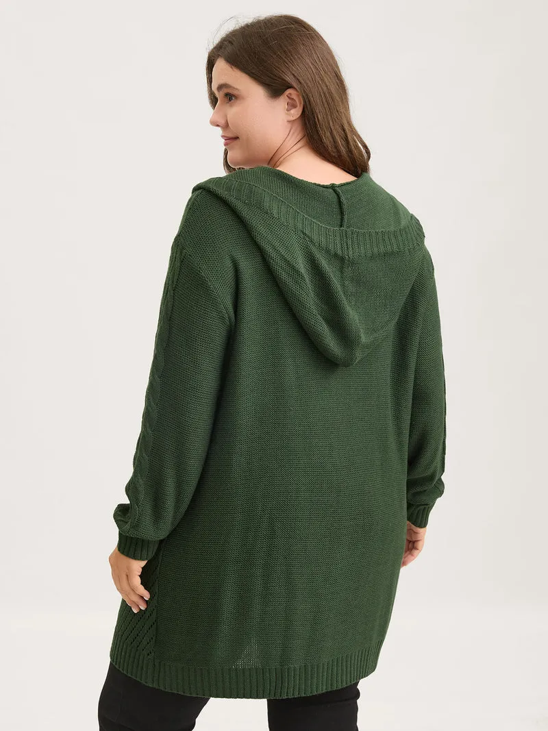 Textured Cut-Out Hooded Knit Cardigan