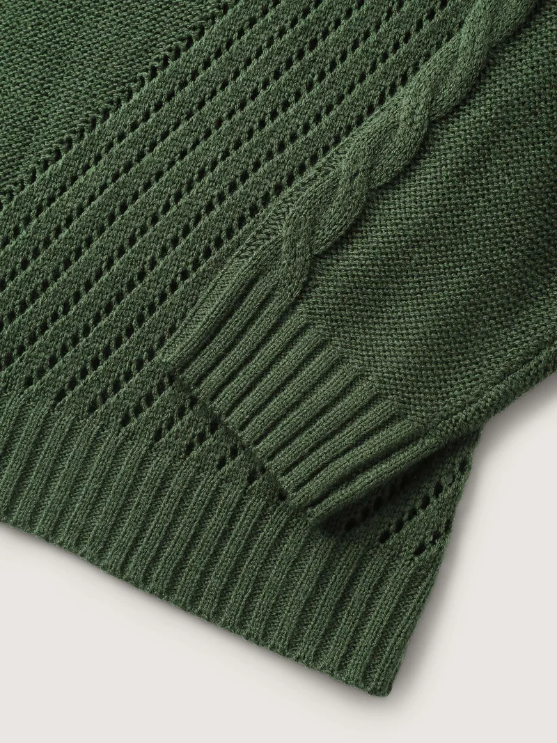 Textured Cut-Out Hooded Knit Cardigan