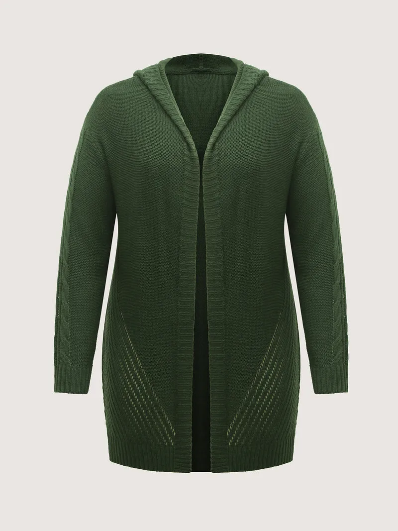 Textured Cut-Out Hooded Knit Cardigan