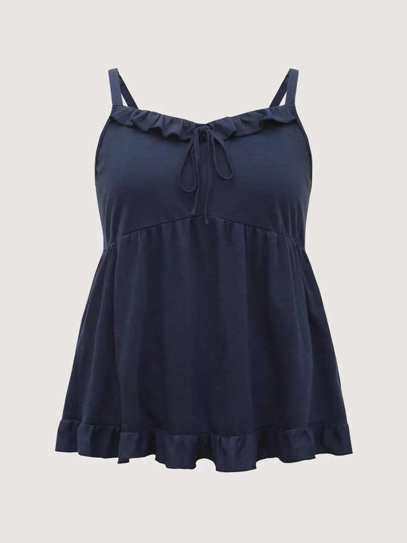 Ruffle Adjustable Neck Tie Wavy Edge Top