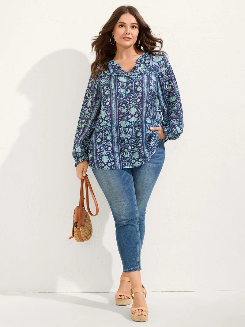 Chiffon Floral Collage Ruffled Blouse
