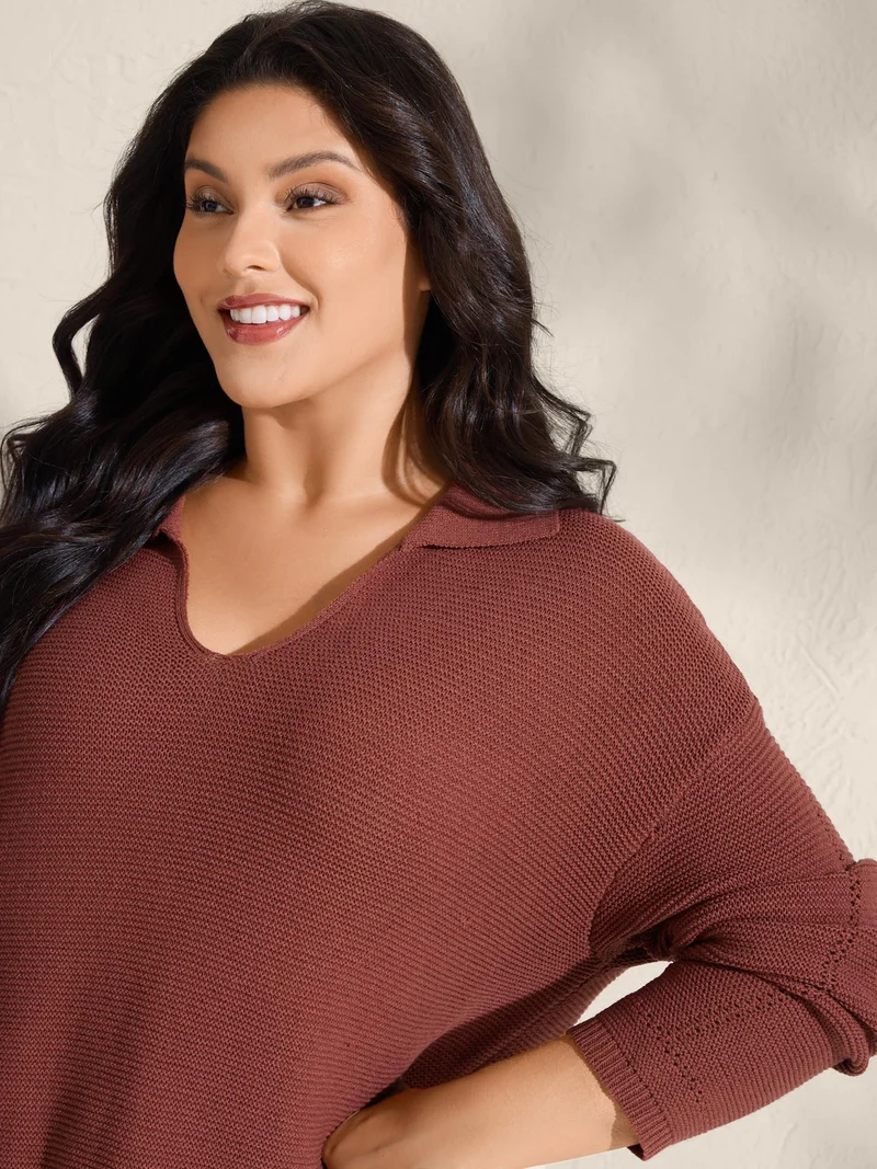 Polo Collar Textured Solid Pullover