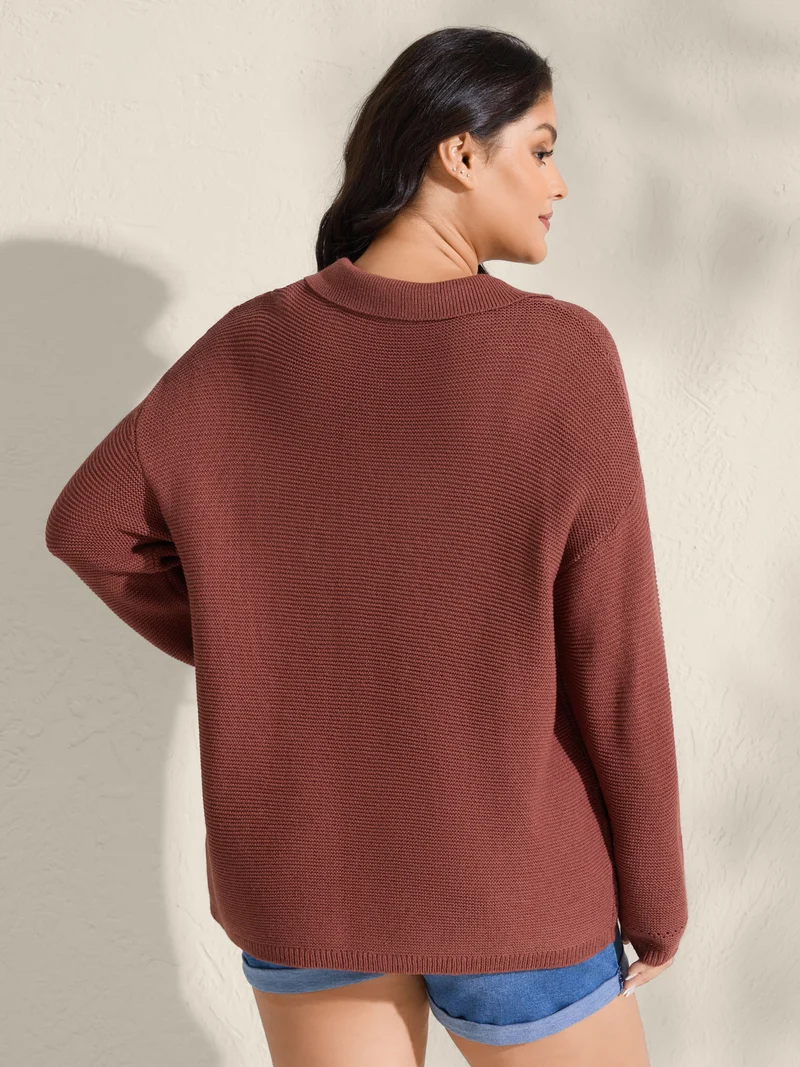 Polo Collar Textured Solid Pullover