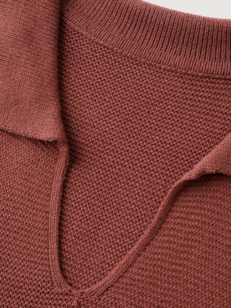 Polo Collar Textured Solid Pullover