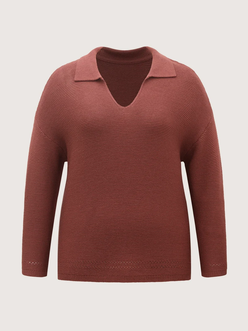 Polo Collar Textured Solid Pullover