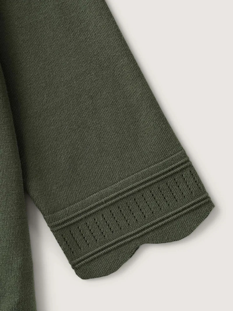 Supersoft Scalloped Trim Three-Quarter Sleeve Cardigan